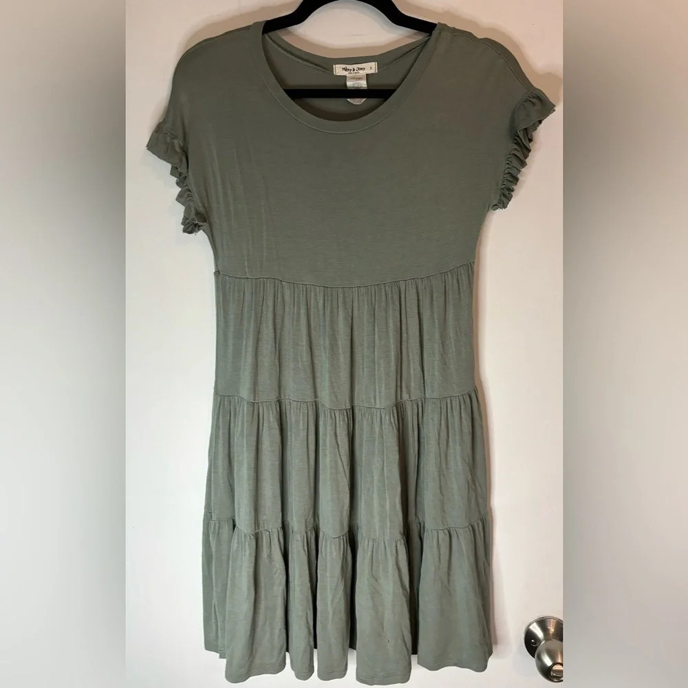 Mikey & Joey Womens Sz Small Mini Dress Tunic Top Olive‎ Green Casual Summer